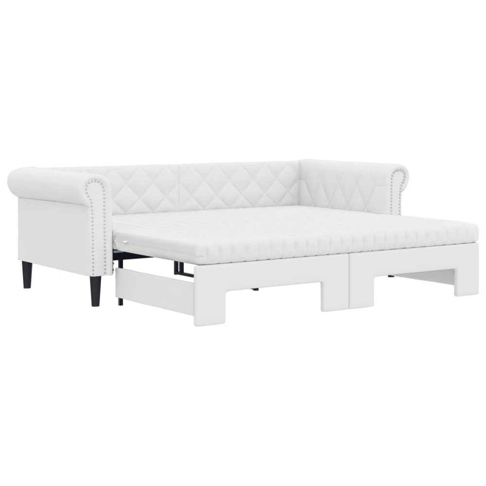 vidaXL Pat de zi cu extensie și saltele alb 90x200 cm piele ecologică