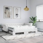 vidaXL Pat de zi cu extensie și saltele alb 90x200 cm piele ecologică vidaXL Pat de zi cu extensie și saltele alb 90x200 cm piele ecologică