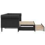vidaXL Pat de zi cu extensie și sertare negru 90x200cm piele ecologică