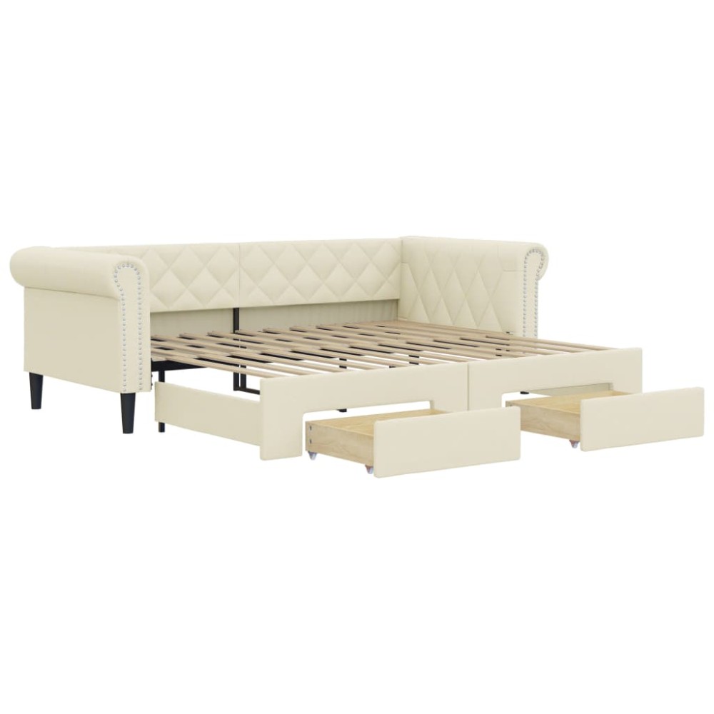 vidaXL Pat de zi cu extensie și sertare crem 90x200 cm piele ecologică