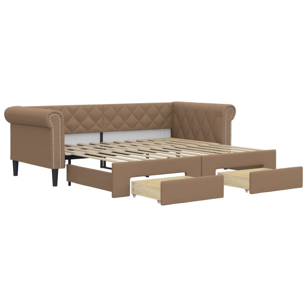 vidaXL Pat de zi cu extensie și sertare cappuccino 90x200 cm piele eco