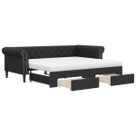 vidaXL Pat de zi cu extensie și sertare negru 90x200cm piele ecologică