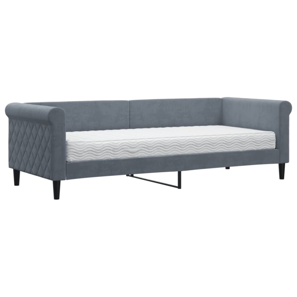 vidaXL Pat de zi cu saltea, gri închis, 80x200 cm, catifea