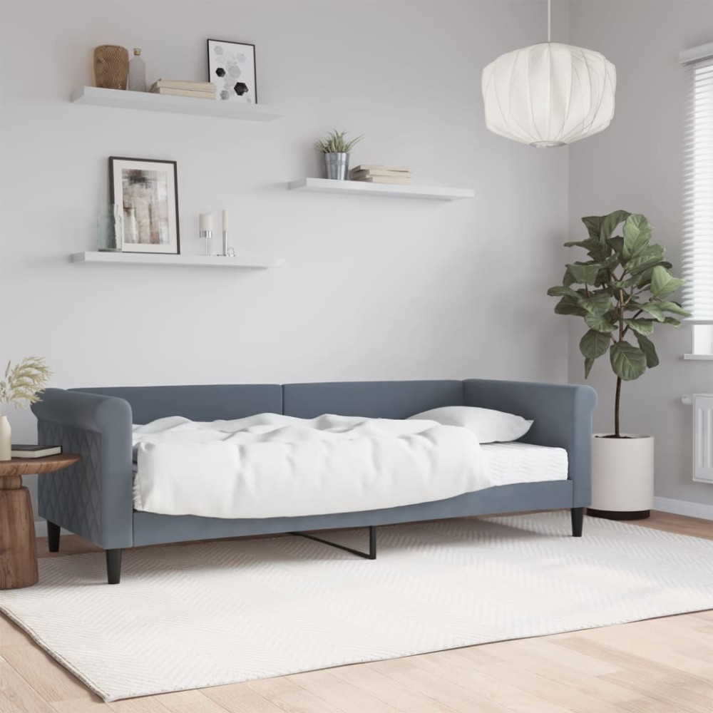 vidaXL Pat de zi cu saltea, gri închis, 80x200 cm, catifea