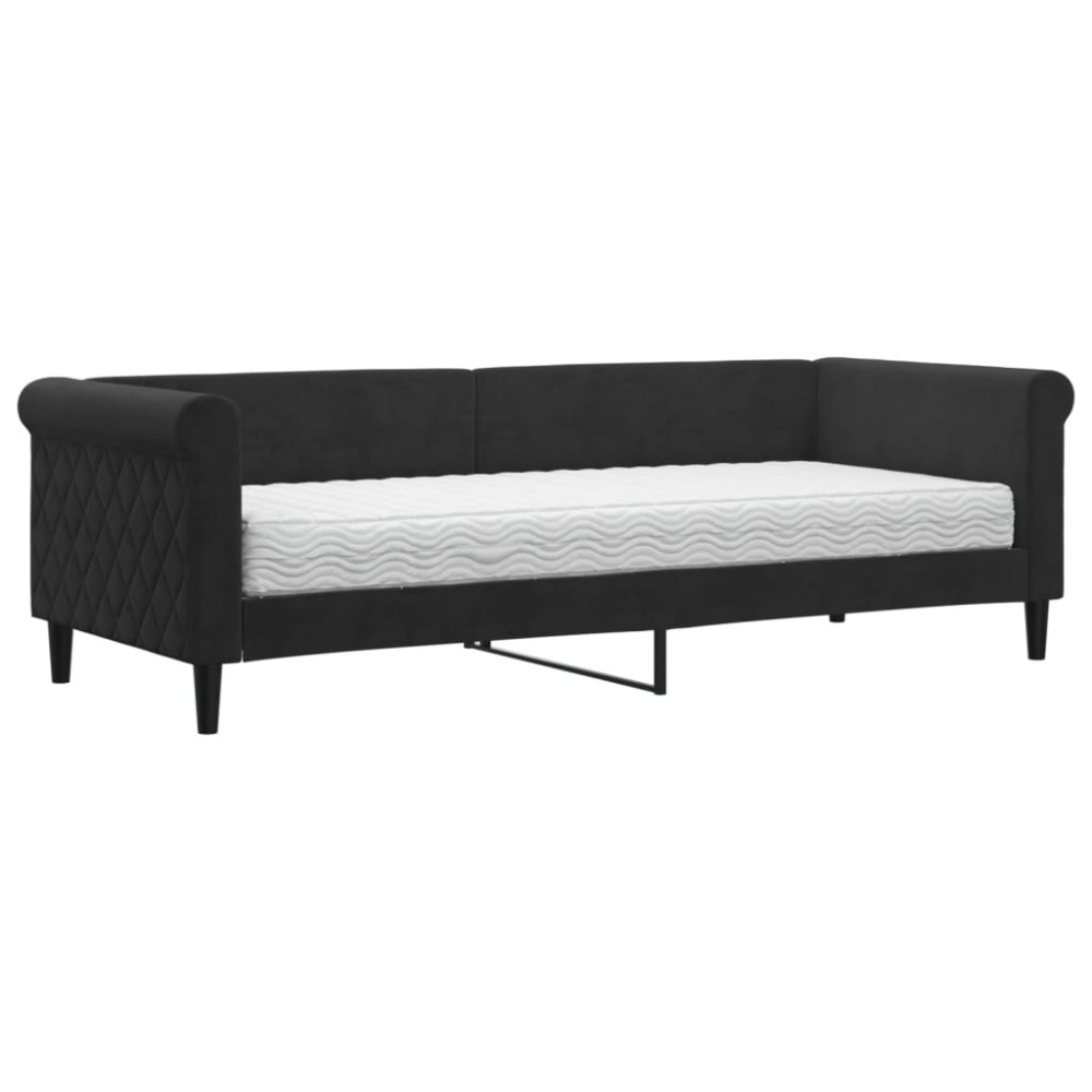 vidaXL Pat de zi cu saltea, negru, 80x200 cm, catifea