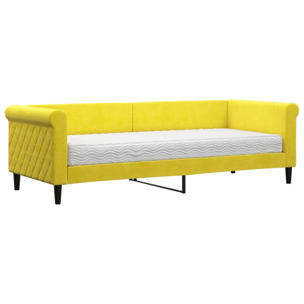 vidaXL Pat de zi cu saltea, galben, 80x200 cm, catifea