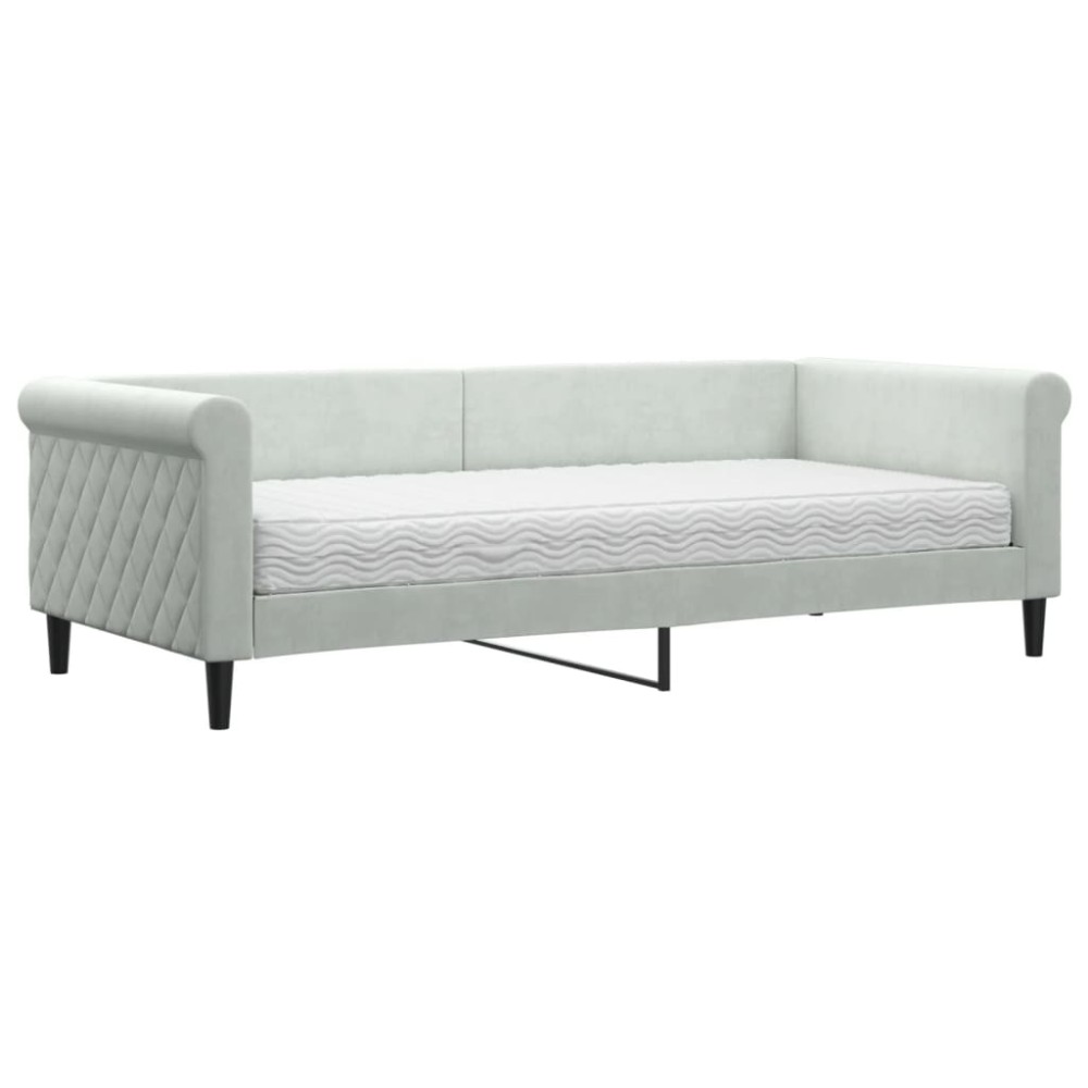 vidaXL Pat de zi cu saltea, gri deschis, 90x200 cm, catifea