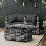 vidaXL Set mobilier de grădină cu perne, 3 piese, gri, poliratan vidaXL Set mobilier de grădină cu perne, 3 piese, gri, poliratan
