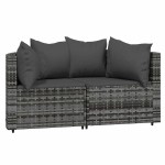 vidaXL Set mobilier de grădină cu perne, 3 piese, gri, poliratan vidaXL Set mobilier de grădină cu perne, 3 piese, gri, poliratan