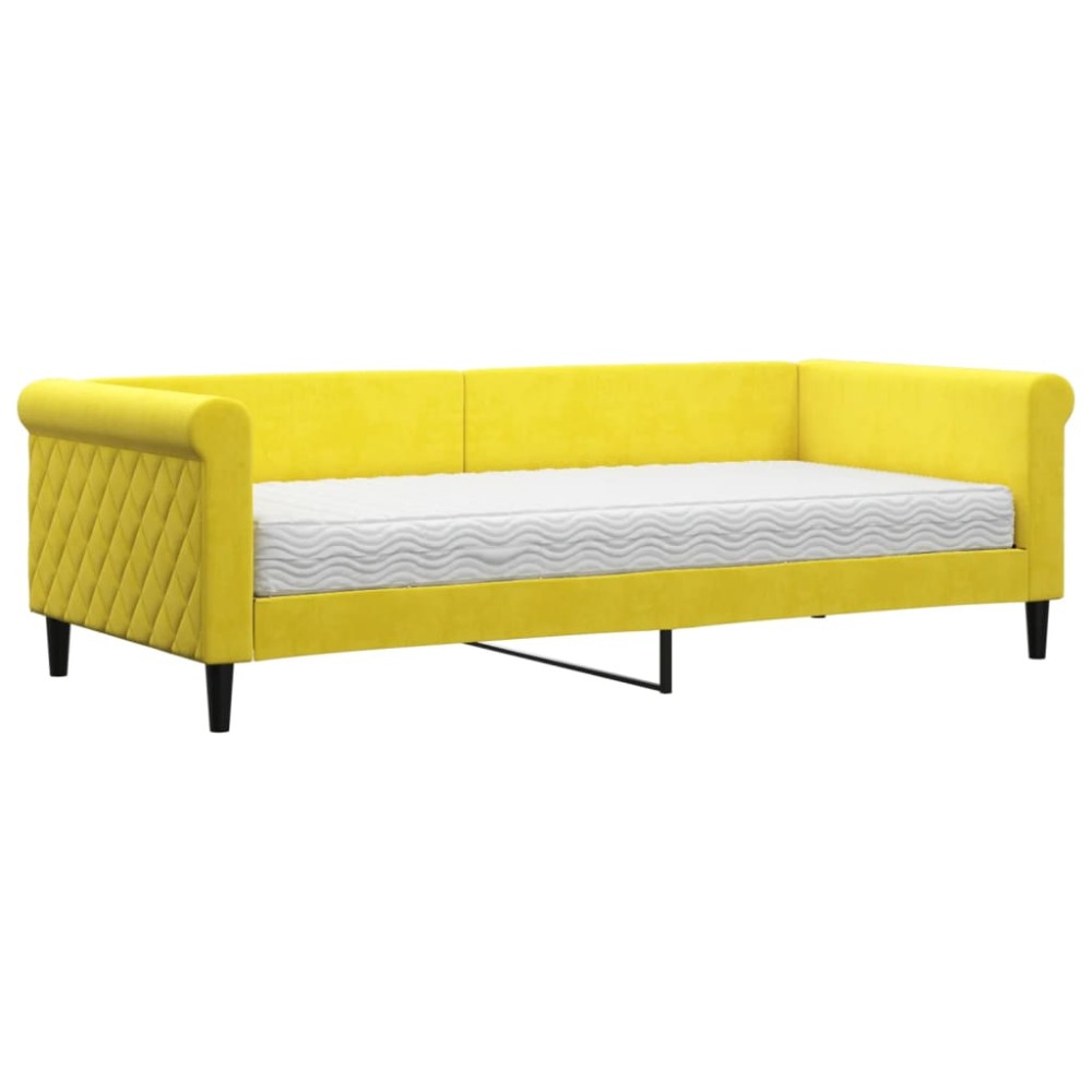 vidaXL Pat de zi cu saltea, galben, 90x200 cm, catifea