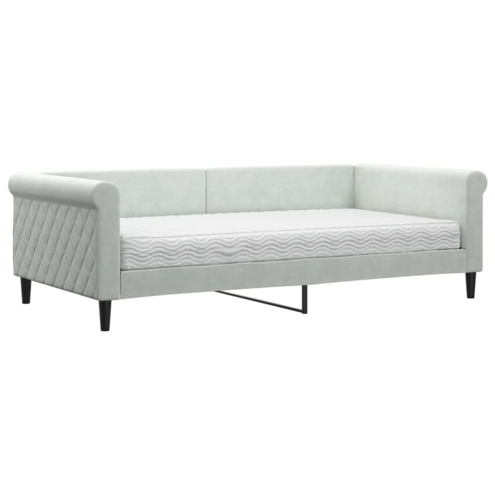 vidaXL Pat de zi cu saltea, gri deschis, 100x200 cm, catifea