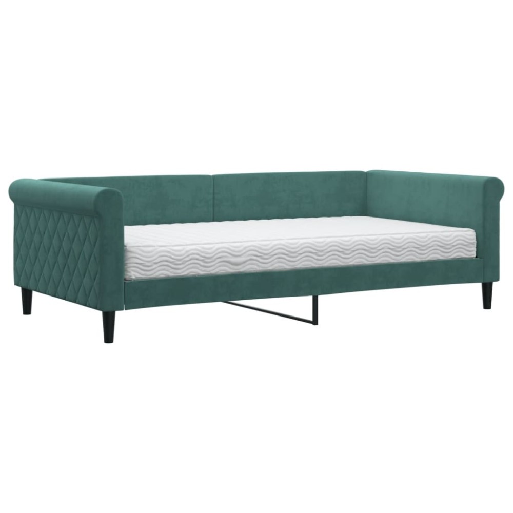 vidaXL Pat de zi cu saltea, verde închis, 100x200 cm, catifea