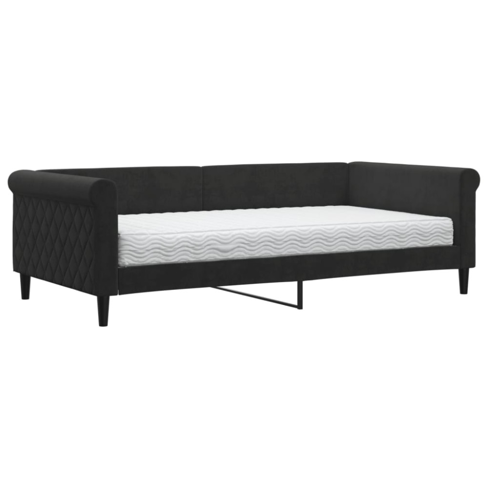 vidaXL Pat de zi cu saltea, negru, 100x200 cm, catifea