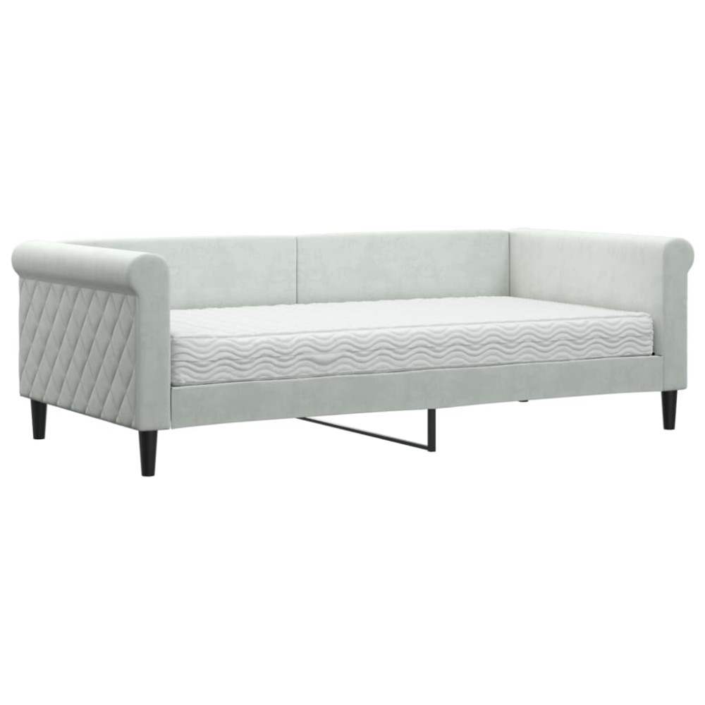 vidaXL Pat de zi cu saltea, gri deschis, 90x190 cm, catifea
