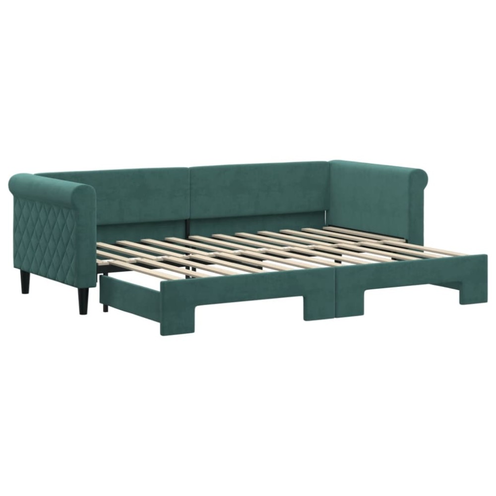 vidaXL Pat de zi cu extensie, verde închis, 80x200 cm, catifea