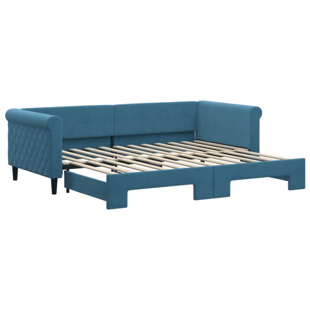vidaXL Pat de zi cu extensie, albastru, 90x200 cm, catifea
