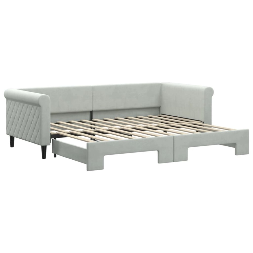 vidaXL Pat de zi cu extensie, gri deschis, 90x200 cm, catifea
