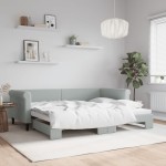 vidaXL Pat de zi cu extensie, gri deschis, 90x200 cm, catifea vidaXL Pat de zi cu extensie, gri deschis, 90x200 cm, catifea