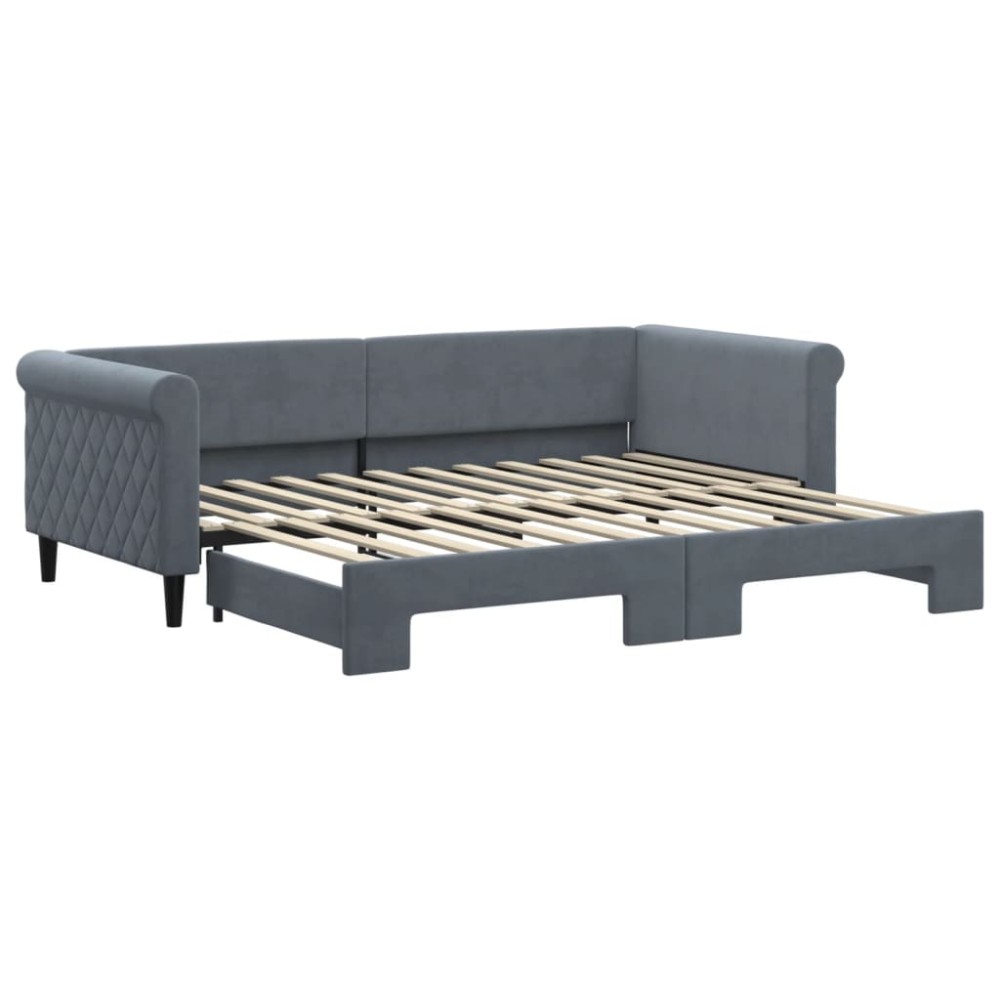 vidaXL Pat de zi cu extensie, gri închis, 90x200 cm, catifea
