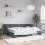 vidaXL Pat de zi cu extensie, gri închis, 90x200 cm, catifea vidaXL Pat de zi cu extensie, gri închis, 90x200 cm, catifea
