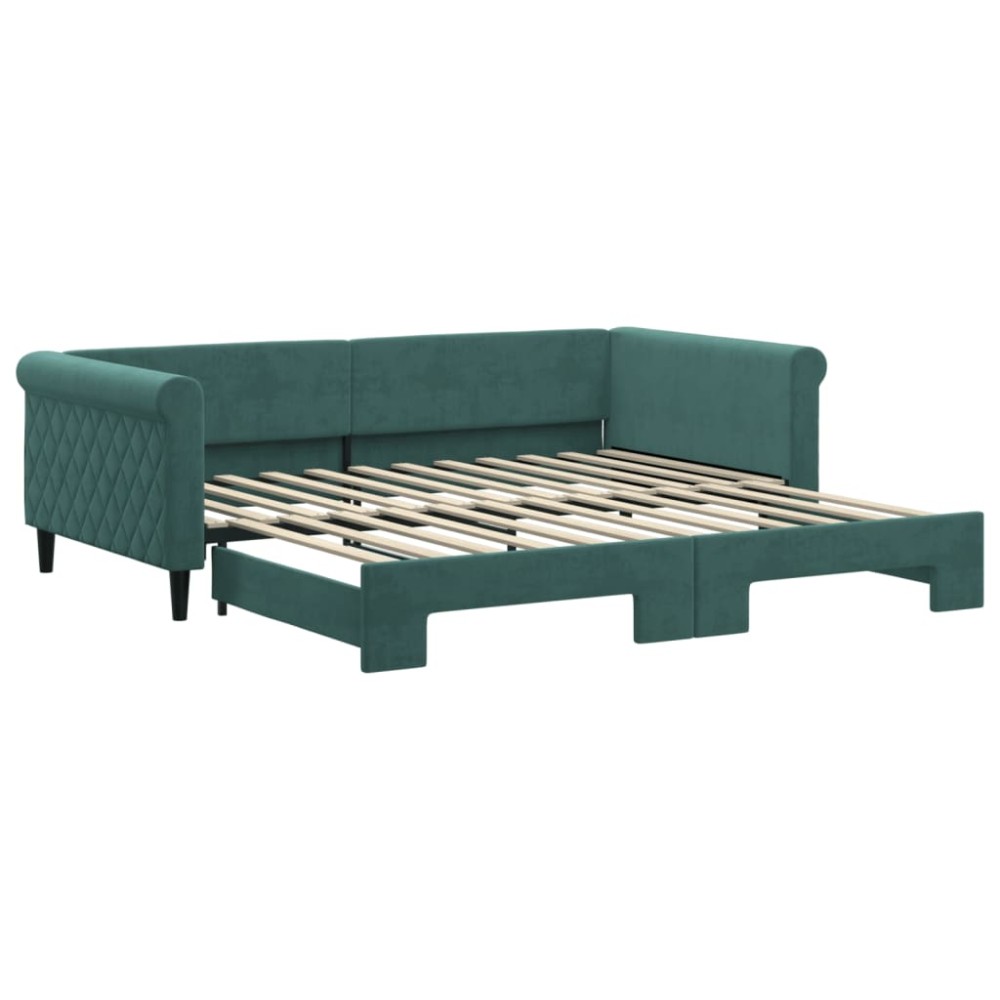 vidaXL Pat de zi cu extensie, verde închis, 100x200 cm, catifea