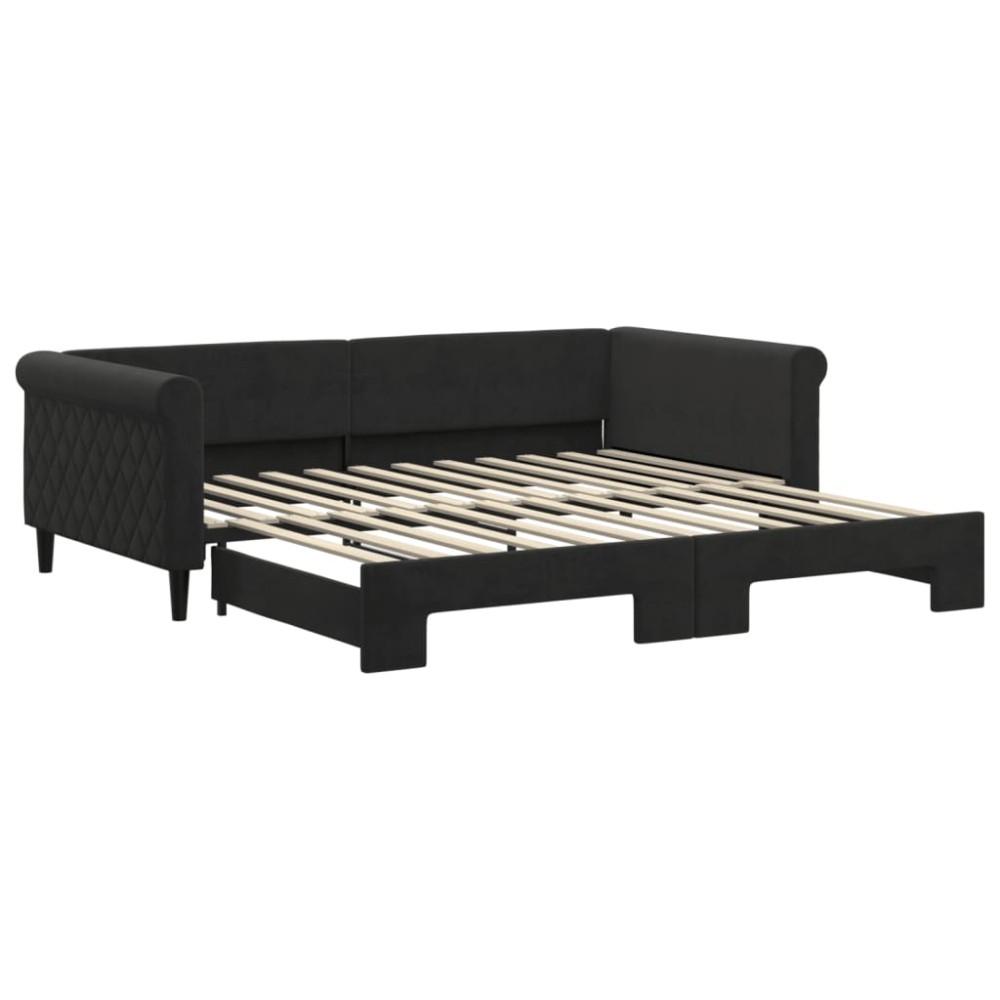 vidaXL Pat de zi cu extensie, negru, 100x200 cm, catifea