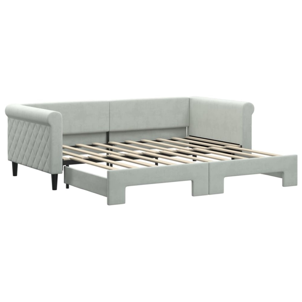vidaXL Pat de zi cu extensie, gri deschis, 90x190 cm, catifea
