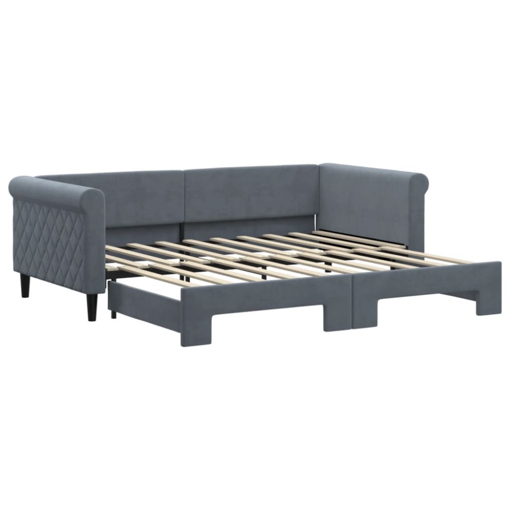 vidaXL Pat de zi cu extensie, gri închis, 90x190 cm, catifea