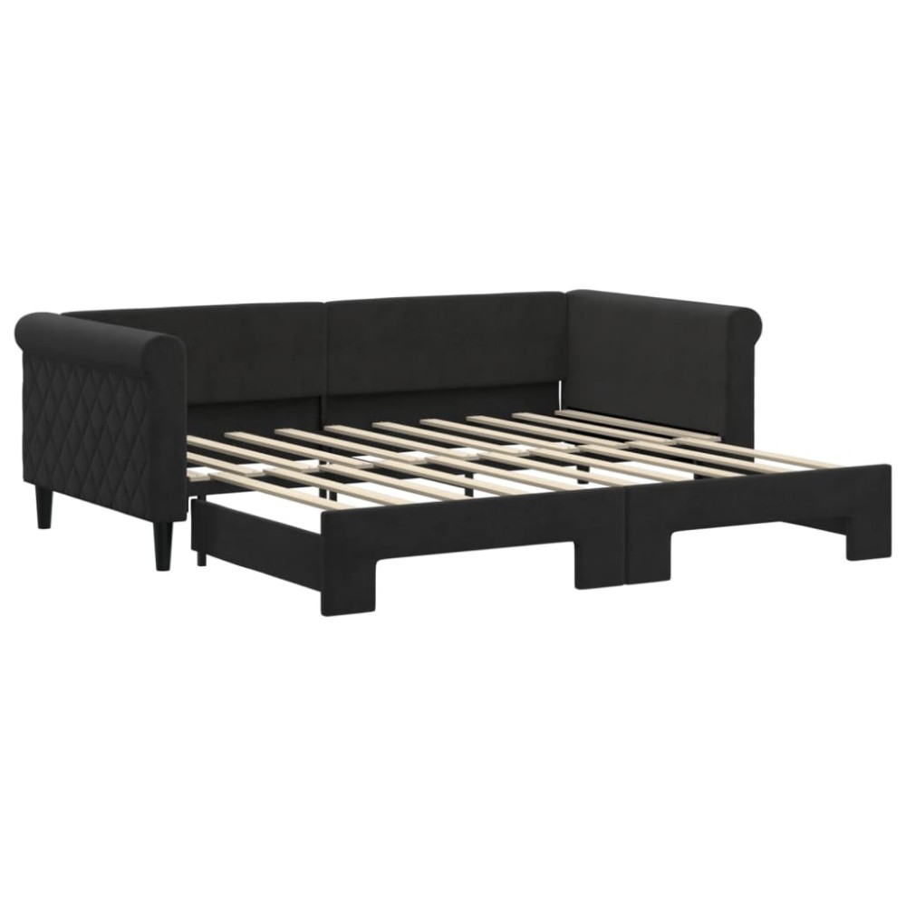 vidaXL Pat de zi cu extensie, negru, 90x190 cm, catifea