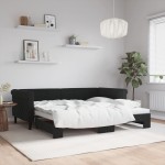 vidaXL Pat de zi cu extensie, negru, 90x190 cm, catifea vidaXL Pat de zi cu extensie, negru, 90x190 cm, catifea