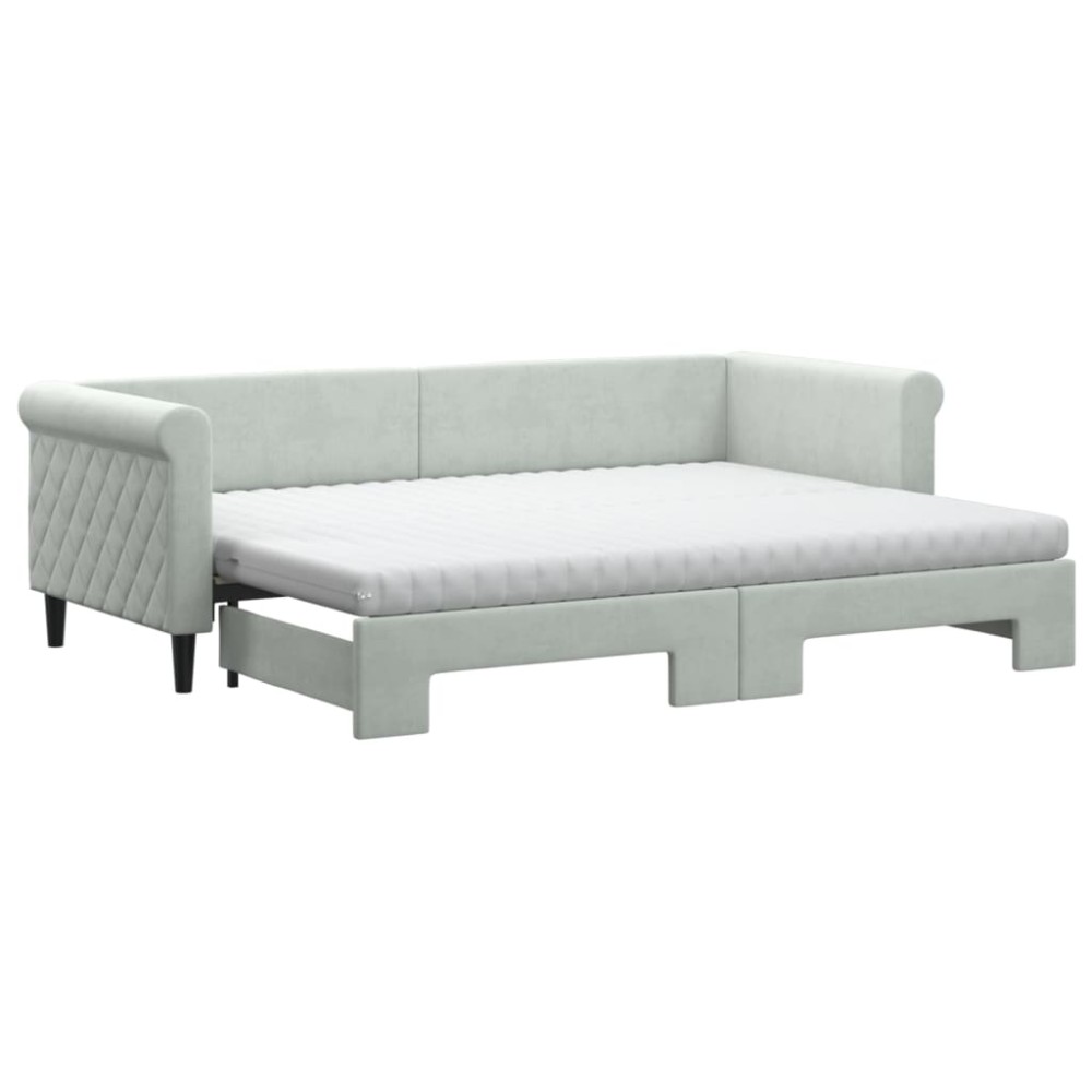 vidaXL Pat de zi cu extensie și saltele, gri deschis 80x200 cm catifea