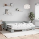 vidaXL Pat de zi cu extensie și saltele, gri deschis 80x200 cm catifea vidaXL Pat de zi cu extensie și saltele, gri deschis 80x200 cm catifea