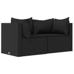 vidaXL Set mobilier de grădină cu perne, 3 piese, negru, poliratan vidaXL Set mobilier de grădină cu perne, 3 piese, negru, poliratan