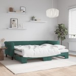 vidaXL Pat de zi cu extensie și saltele verde închis 80x200 cm catifea vidaXL Pat de zi cu extensie și saltele verde închis 80x200 cm catifea