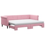 vidaXL Pat de zi cu extensie și saltea, roz, 80x200 cm, catifea vidaXL Pat de zi cu extensie și saltea, roz, 80x200 cm, catifea