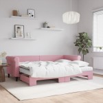 vidaXL Pat de zi cu extensie și saltea, roz, 80x200 cm, catifea vidaXL Pat de zi cu extensie și saltea, roz, 80x200 cm, catifea