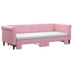 vidaXL Pat de zi cu extensie și saltea, roz, 80x200 cm, catifea vidaXL Pat de zi cu extensie și saltea, roz, 80x200 cm, catifea