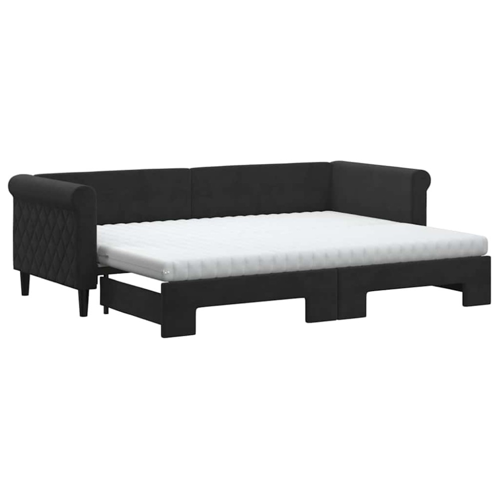 vidaXL Pat de zi cu extensie și saltea, negru, 80x200 cm, catifea