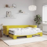 vidaXL Pat de zi cu extensie și saltea, galben, 80x200 cm, catifea vidaXL Pat de zi cu extensie și saltea, galben, 80x200 cm, catifea