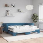 vidaXL Pat de zi cu extensie și saltea, albastru, 90x200 cm, catifea vidaXL Pat de zi cu extensie și saltea, albastru, 90x200 cm, catifea