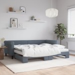 vidaXL Pat de zi cu extensie și saltele, gri închis 90x200 cm catifea vidaXL Pat de zi cu extensie și saltele, gri închis 90x200 cm catifea