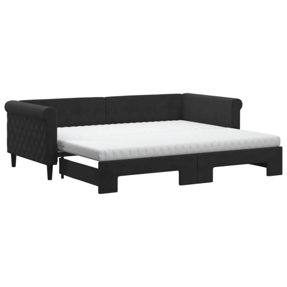 vidaXL Pat de zi cu extensie și saltea, negru, 90x200 cm, catifea
