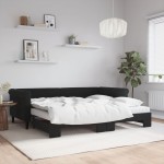 vidaXL Pat de zi cu extensie și saltea, negru, 90x200 cm, catifea vidaXL Pat de zi cu extensie și saltea, negru, 90x200 cm, catifea