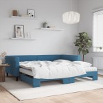 vidaXL Pat de zi cu extensie și saltele, albastru, 100x200 cm, catifea vidaXL Pat de zi cu extensie și saltele, albastru, 100x200 cm, catifea