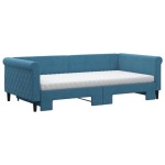 vidaXL Pat de zi cu extensie și saltele, albastru, 100x200 cm, catifea vidaXL Pat de zi cu extensie și saltele, albastru, 100x200 cm, catifea