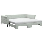 vidaXL Pat de zi cu extensie și saltele gri deschis 100x200 cm catifea vidaXL Pat de zi cu extensie și saltele gri deschis 100x200 cm catifea