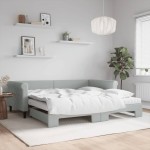 vidaXL Pat de zi cu extensie și saltele gri deschis 100x200 cm catifea vidaXL Pat de zi cu extensie și saltele gri deschis 100x200 cm catifea
