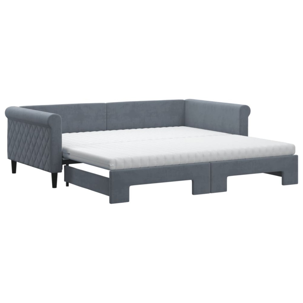 vidaXL Pat de zi cu extensie și saltele, gri închis 100x200 cm catifea