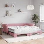 vidaXL Pat de zi cu extensie și saltea, roz, 100x200 cm, catifea vidaXL Pat de zi cu extensie și saltea, roz, 100x200 cm, catifea