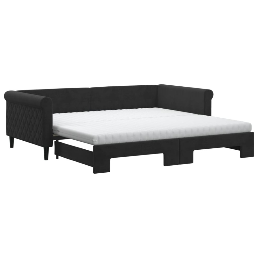 vidaXL Pat de zi cu extensie și saltele, negru, 100x200 cm, catifea